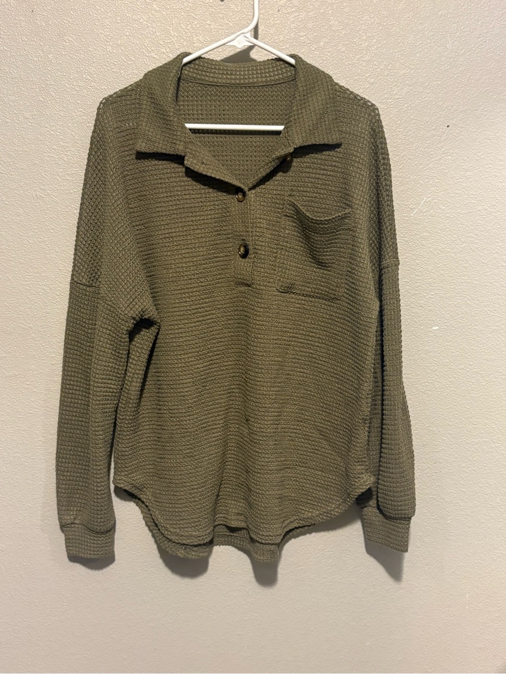Over-sized Henley Waffle-Knit shirt- Women